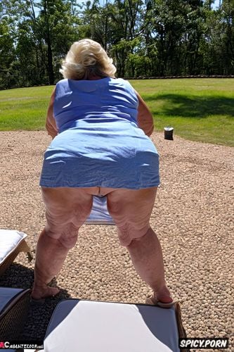 best quality, intricate, huge massive saggy ass, squatting, old slut face turned sideways white