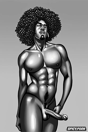 ebony nude male, bbc, black hair, piercing, very handsome bearded nude african warrior