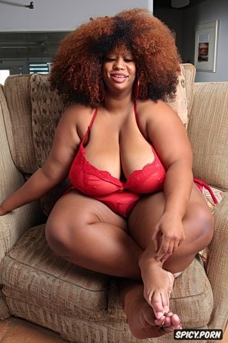 super focused strangely contorted orgasm face, massive huge red afro intricate nappy hair