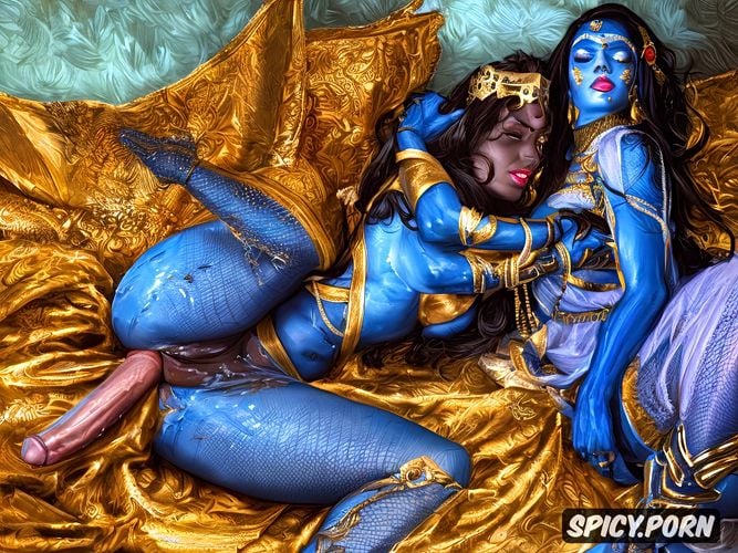 spreading big blue ass, lesbian couple having sex, lesbian sex in suhagraat hindu godess kali blue skin