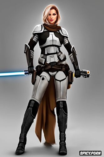 high resolution, ultra realistic, tattoos, ultra detailed, female republic trooper star wars the old republic beautiful face full body shot