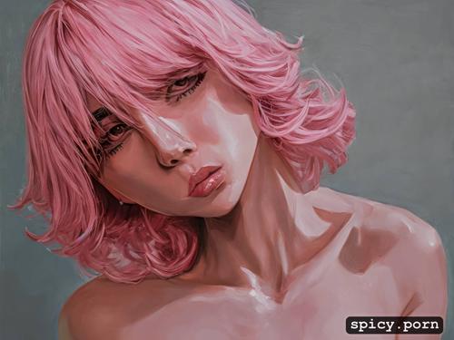 8k, masterpiece, pink hair, lustfull gaze, pink skin, ultra detailed