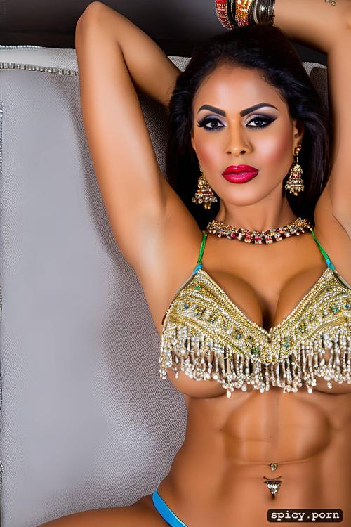 waist chain, lehenga, athletic body, topless, close up, extra wide huge boobs 32 years