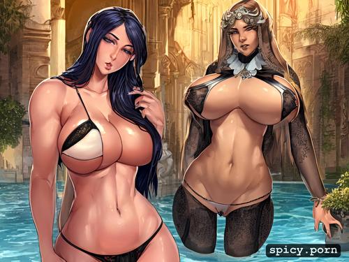 realistic, ultra detailed, big dick, swimsuit, style gothic