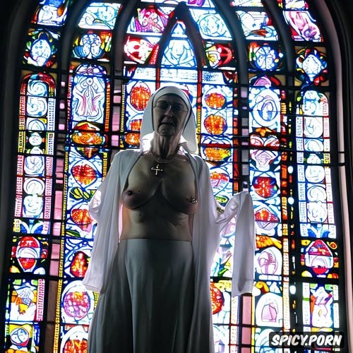 nun, very thin, stained glass windows, pale, ninety year old