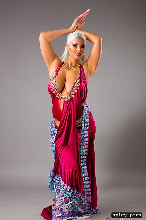 intricate hair, full front, thick, 58 yo, beautiful bellydance costume