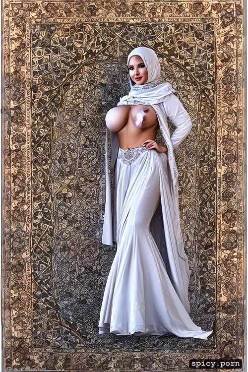light color hijab, white hijab, macromastia, masive natural breast