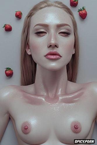 strawberry blonde, innocent, cum dripping down lips, shy, beautiful model face