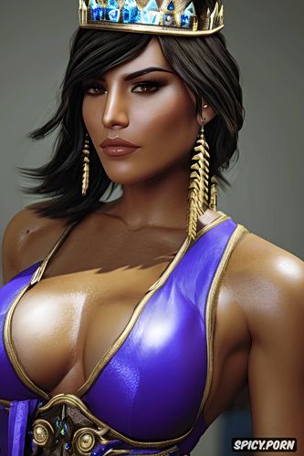 pharah overwatch female fantasy queen fantasy castle crown royal gown beautiful face portrait muscles