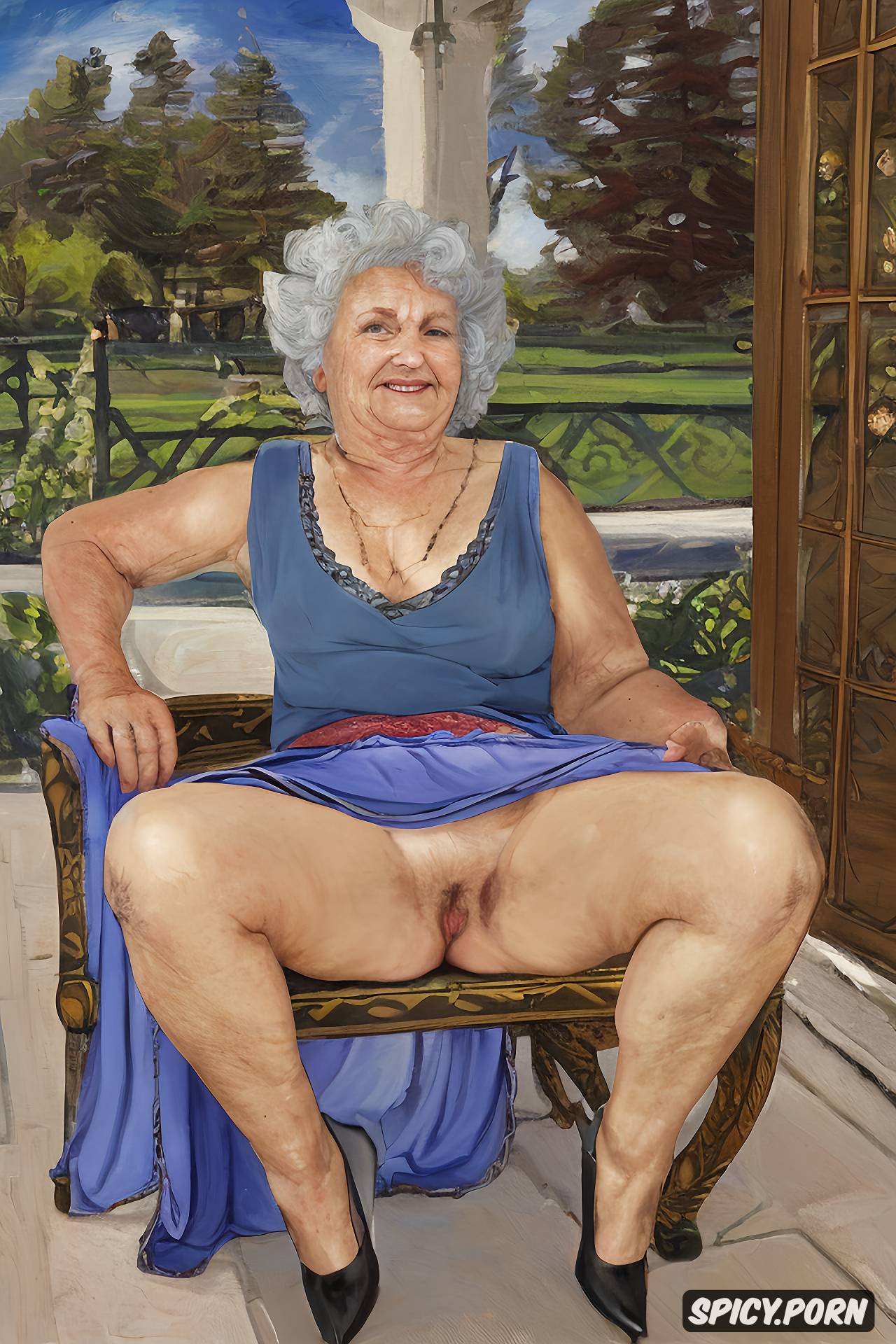 Image Of The Very Old Fat Grandmother Skirt Has Nude Pussy Under Her